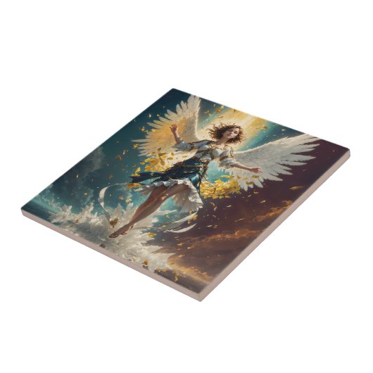 eine Frau mit Flügeln, die in der Luft aufsteigen Fliese (Seite)