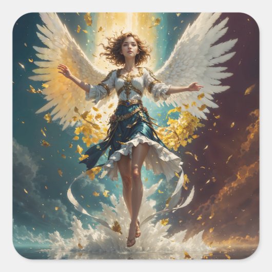 eine Frau mit Flügeln, die in der Luft aufsteigen Quadratischer Aufkleber (Vorderseite)