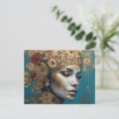 Eine Frau mit Gold und Blume Postkarte (Stehend Vorderseite)