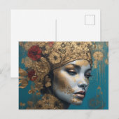 Eine Frau mit Gold und Blume Postkarte (Vorne/Hinten)