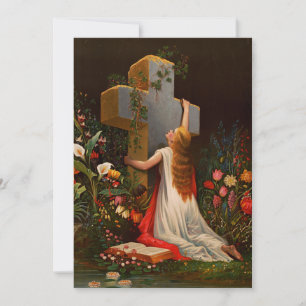 Eine Frau mit Kreuz betet. Einladung