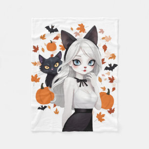 Eine Frau mit schwarzer Katze. Fleecedecke