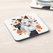 Eine Frau mit schwarzer Katze. Getränkeuntersetzer (Linke Seite)