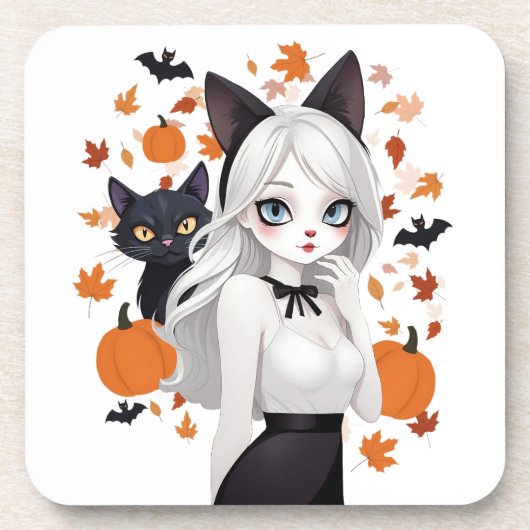 Eine Frau mit schwarzer Katze. Getränkeuntersetzer (Vorderseite)