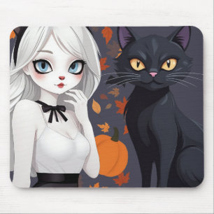 Eine Frau mit schwarzer Katze. Mousepad