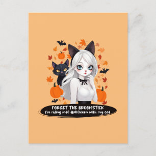 Eine Frau mit schwarzer Katze. Postkarte