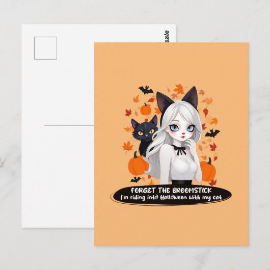 Eine Frau mit schwarzer Katze. Postkarte (Vorne/Hinten)