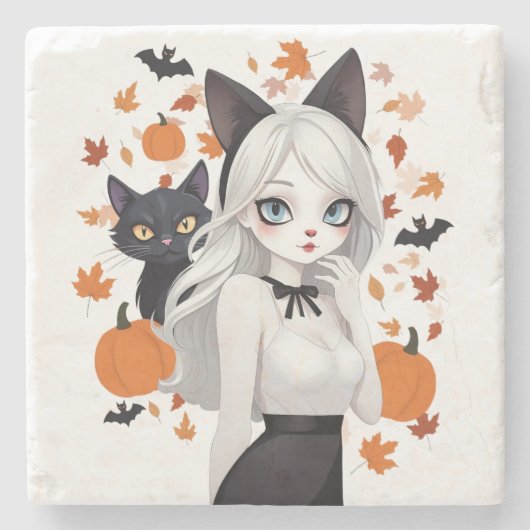 Eine Frau mit schwarzer Katze. Steinuntersetzer (Vorderseite)