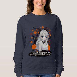 Eine Frau mit schwarzer Katze. Sweatshirt