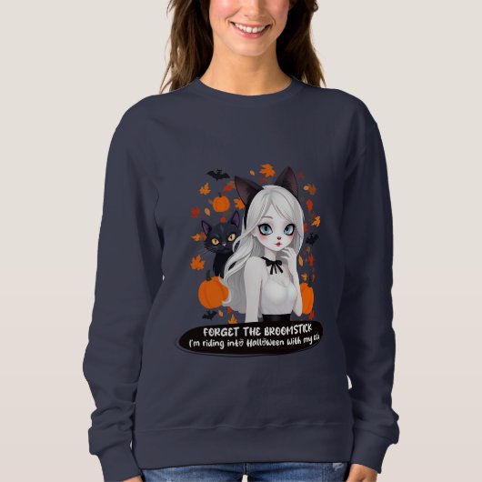 Eine Frau mit schwarzer Katze. Sweatshirt (Vorderseite)