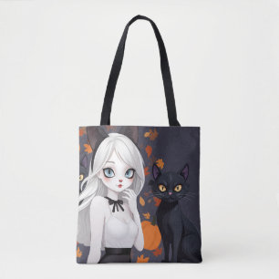 Eine Frau mit schwarzer Katze. Tasche