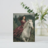 Eine Frau reitet ein graues Pferd in einem Kleid Postkarte (Stehend Vorderseite)