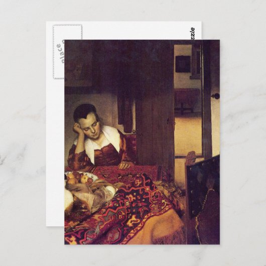 Eine Frau schläft bei Johannes Vermeer Postkarte (Vorne/Hinten)