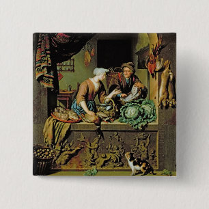 Eine Frau und ein Fisch-Hausierer, 1713 (Öl auf Button