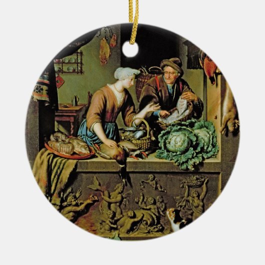 Eine Frau und ein Fisch-Hausierer, 1713 (Öl auf Keramikornament (Vorne)