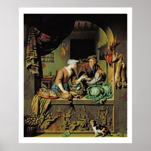 Eine Frau und ein Fisch-Hausierer, 1713 (Öl auf Poster