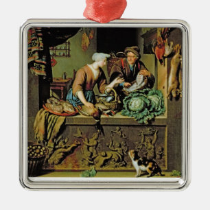 Eine Frau und ein Fisch-Hausierer, 1713 (Öl auf Silbernes Ornament