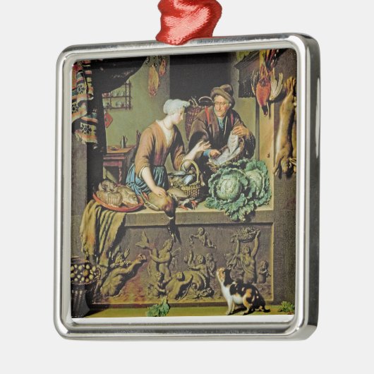 Eine Frau und ein Fisch-Hausierer, 1713 (Öl auf Silbernes Ornament (Links)