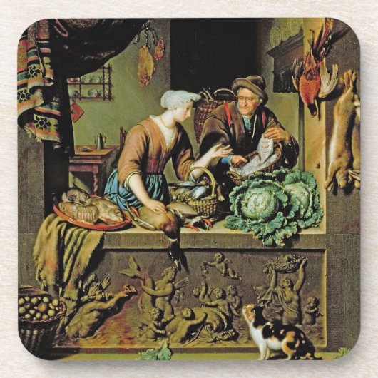 Eine Frau und ein Fisch-Hausierer, 1713 (Öl auf Untersetzer (Vorderseite)