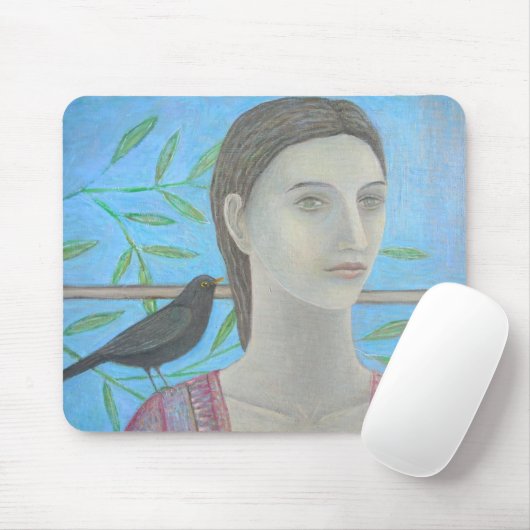 Eine Frau und eine Amsel sind eine Mousepad (Mit Mouse)