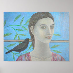 Eine Frau und eine Amsel sind eine Poster