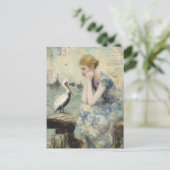 Eine Frau und eine Pelikan-Mischmedien-Collage Postkarte (Stehend Vorderseite)