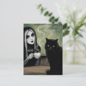 Eine Frau und ihr Cat-Morgenkaffee Postkarte (Stehend Vorderseite)