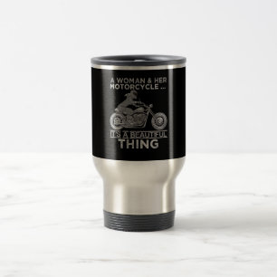 Eine Frau und ihr Motorrad-Kunstgeschenk für Fahr Reisebecher