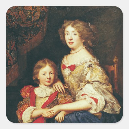 Eine Frau und ihr Sohn Quadratischer Aufkleber (Vorderseite)