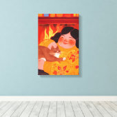 Eine Frau und ihre Katze Leinwanddruck (Insitu (Holzboden))