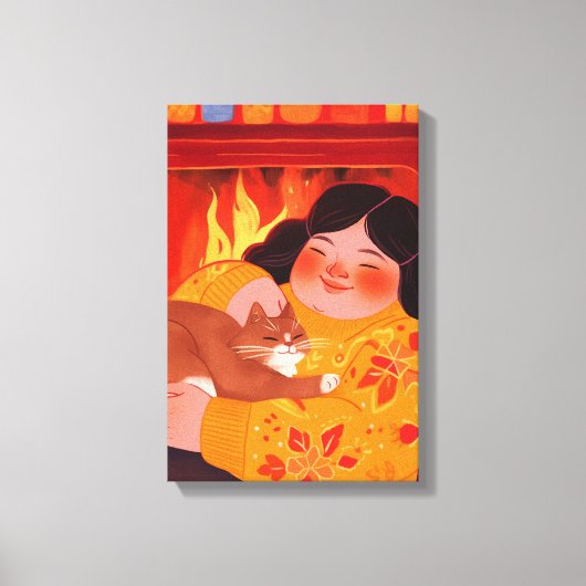 Eine Frau und ihre Katze Leinwanddruck (Vorderseite)