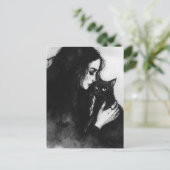 Eine Frau und ihre schwarze Katze Postkarte (Stehend Vorderseite)