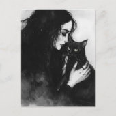 Eine Frau und ihre schwarze Katze Postkarte (Vorderseite)