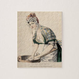 Eine Frau wäscht Kleidung an einem Waschbrett an e Puzzle