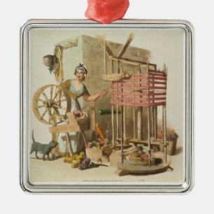 Eine Frauen-Wolle Skeiner, graviert vom Künstler, Silbernes Ornament