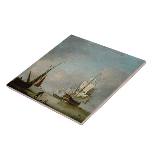 Eine Fregatte im ruhigen Wasser Fliese (Seite)