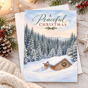 Eine friedliche Weihnacht Schneebedeckte Waldgebir Feiertagskarte
