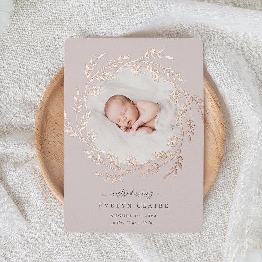 Eine frische Zweigstelle | Rose Gold Foil Geburtse Folieneinladung