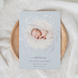 Eine frische Zweigstelle   Silver Foil Birth Ankün Folieneinladung