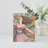 Eine fröhliche Frau mit Pizza Postkarte (Stehend Vorderseite)