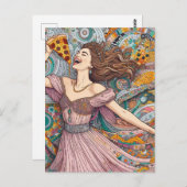 Eine fröhliche Frau mit Pizza Postkarte (Vorne/Hinten)