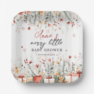 Eine fröhliche kleine Babyparty-Weihnachtsblumen Pappteller