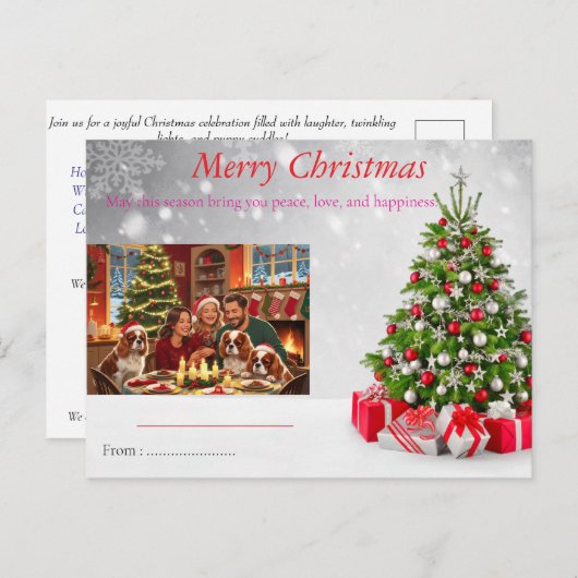 Eine fröhliche kleine Weihnachtseinladung - gemütl Einladungspostkarte (Vorne/Hinten)