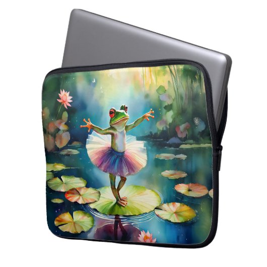 Eine Froschballerina tanzt auf einem Lotusblatt in Laptopschutzhülle (Vorderseite Links)