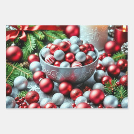 Eine Funktion mit roten und silbernen Borgen Geschenkpapier Set