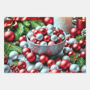 Eine Funktion mit roten und silbernen Borgen Geschenkpapier Set