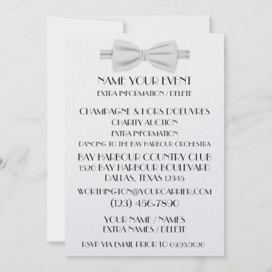 Eine Gala-Veranstaltung mit weißer Krawatte Einladung (Rückseite)