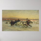 Eine galoppierende Wintertroika in der Morgendämme Poster (Vorne)