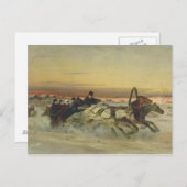 Eine galoppierende Wintertroika in der Morgendämme Postkarte (Vorne/Hinten)