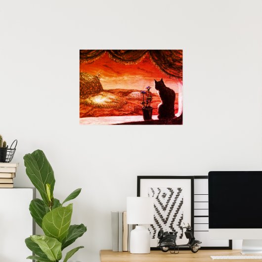 Eine ganz neue Welt - SciFi - Katze auf Mars Poster (Heimbüro)